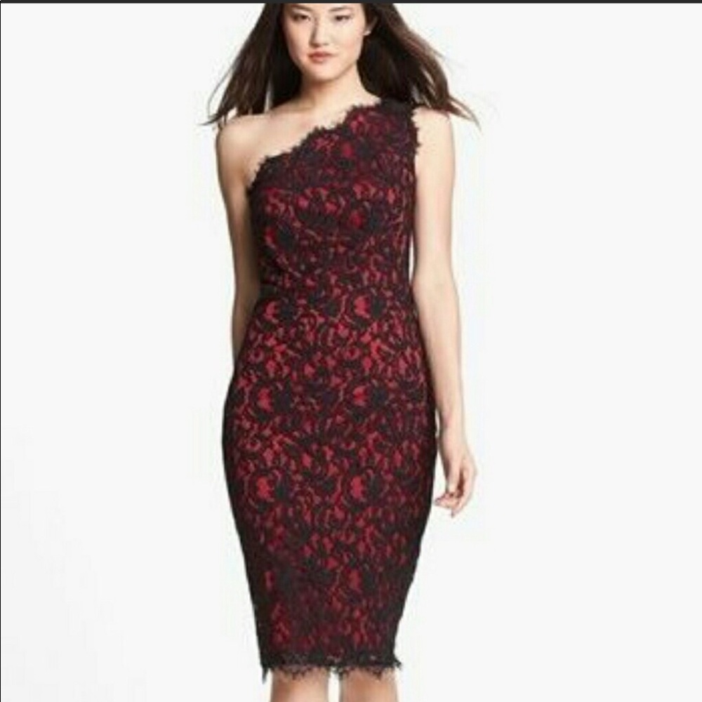 Tadashi Shoji One -Shoulder Lace Sheath Dress Sz16